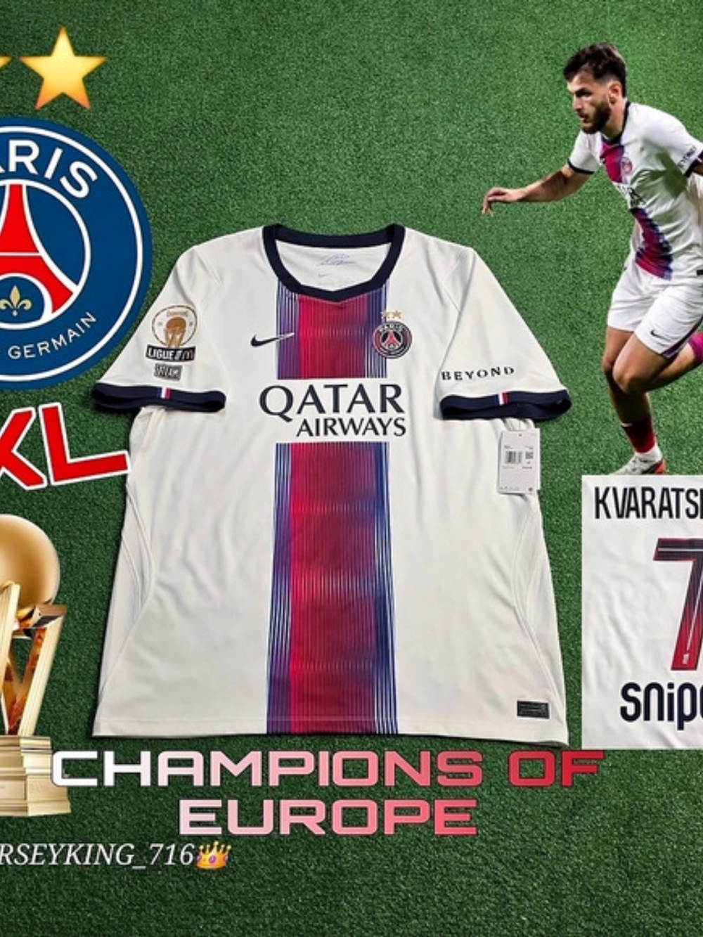 Nike PSG Khvicha Kvaratskhelia #7 2026/2027 Away Jersey 2 Stars Ligue 1 New XXL